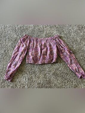 Spoiled Pink Multi-Print Off-Shoulder Crop Blouse